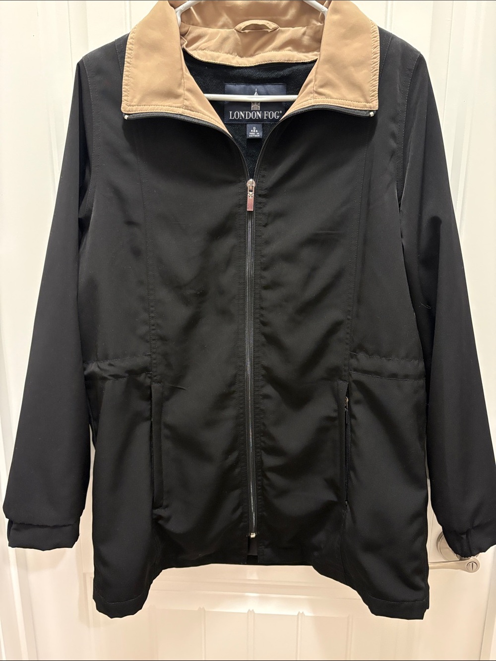 London Fog Women’s Small Black Jacket Removable Liner Tan Collar